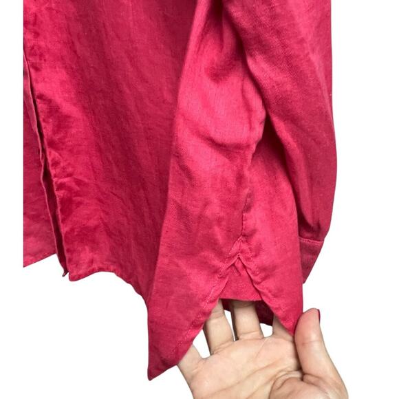 J.Jill Women's Fushia Linen Button Down Long Sleeve Shirt Large Petite - Picture 5 of 8